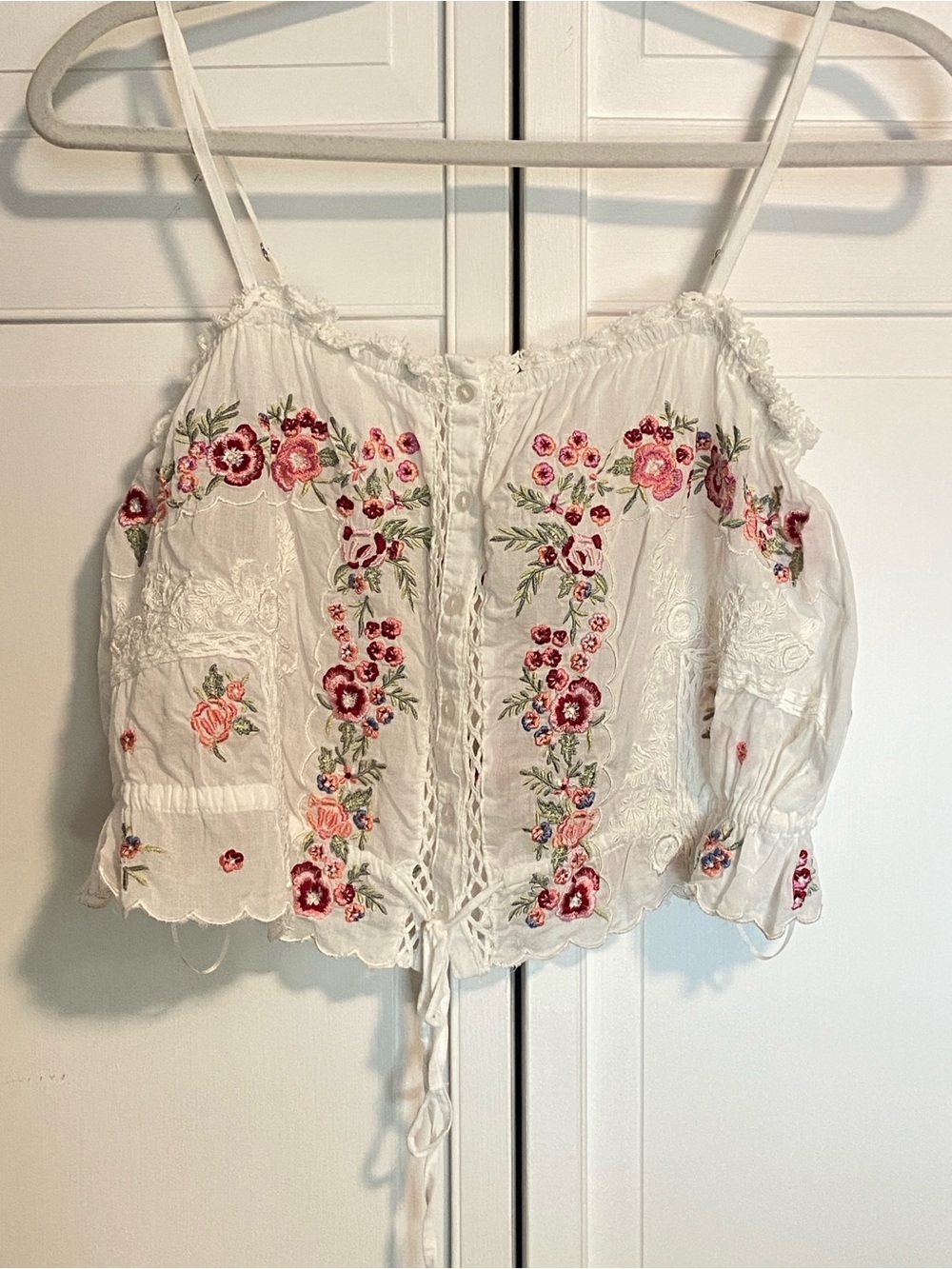Free People White Floral Embroidered Crop Top - Picture 3 of 6